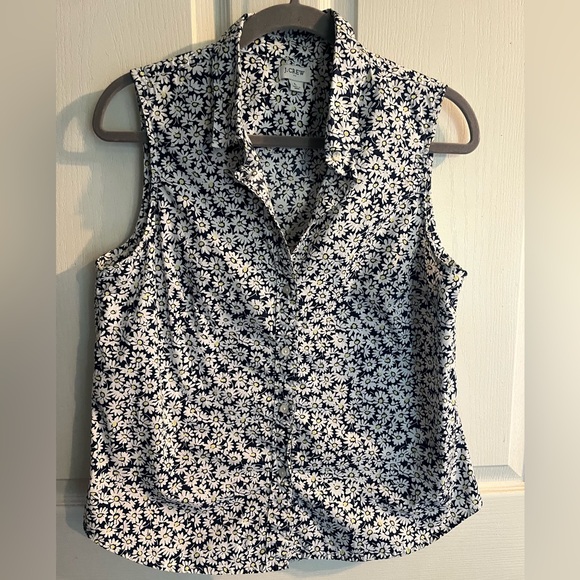 J.Crew Women’s Re-Imagined Sleeveless Floral Button-Up Top Size S | Navy Daisy P - Picture 10 of 13